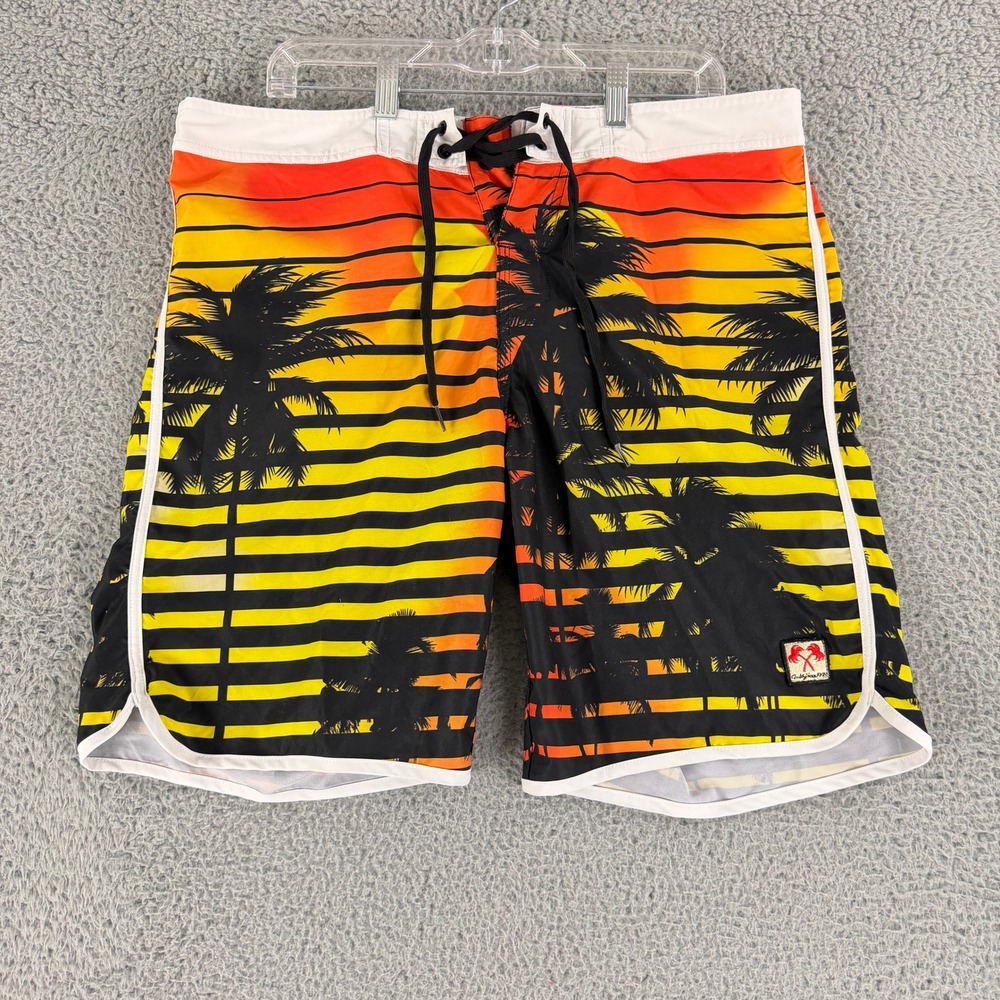 In-N-Out Burger Board Shorts Mens 36 Orange Sunset Palm Tree‎ Retro Swim Trunks